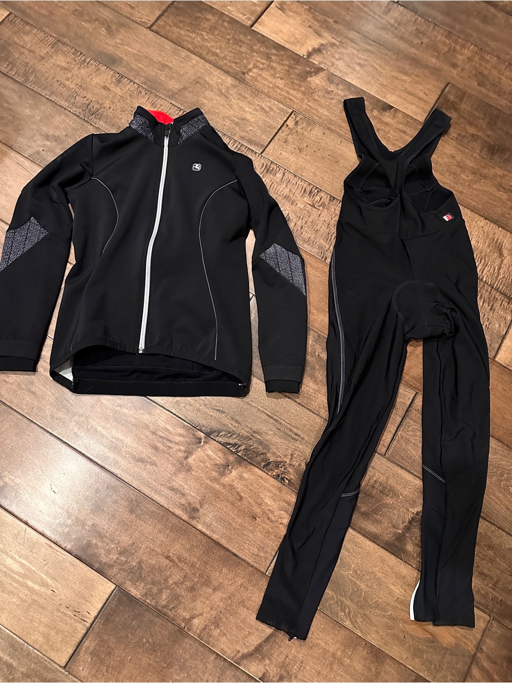 Black Cycling Jacket & Bib Tights Set - Black with Reflective Accents